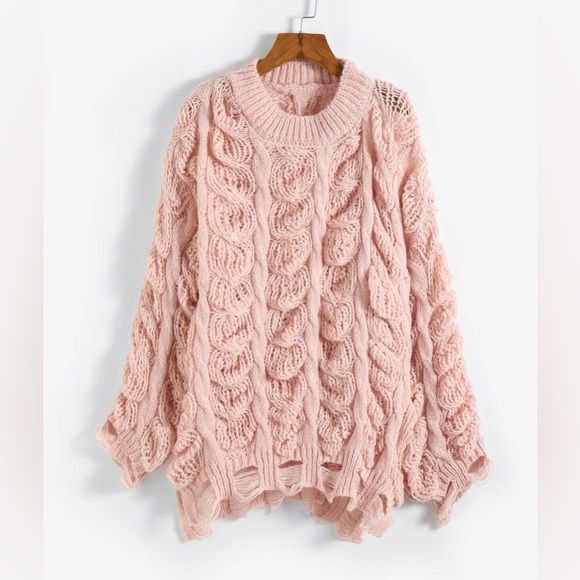 Pink Sweater Cable Knit, Small Medium - Picture 1 of 5